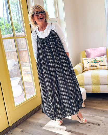 Midnight Breeze Mixed Stripe Cami Wide Leg Jumpsuit
