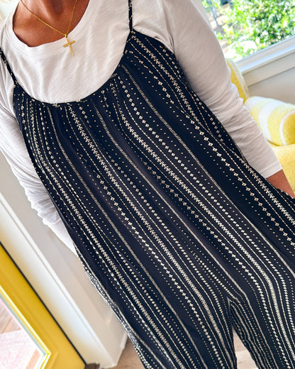 Midnight Breeze Mixed Stripe Cami Wide Leg Jumpsuit