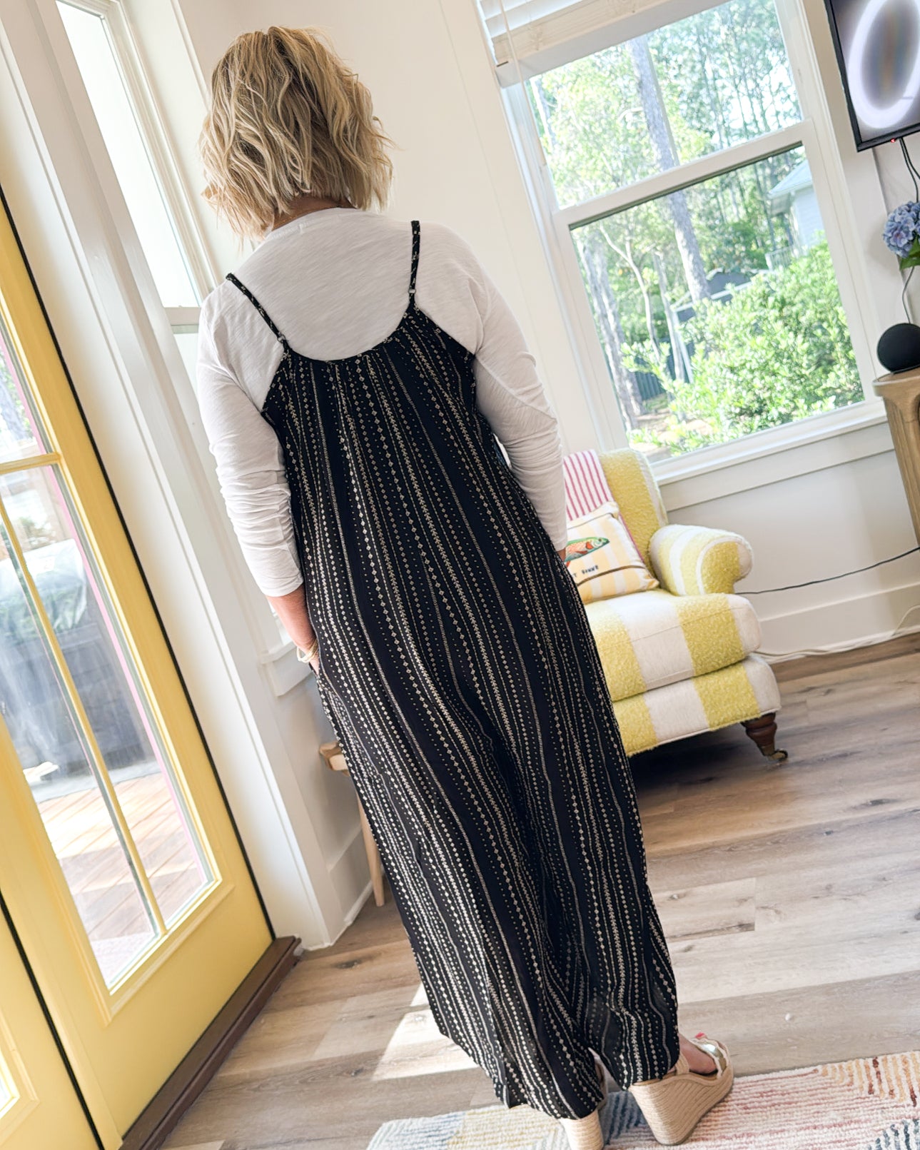 Midnight Breeze Mixed Stripe Cami Wide Leg Jumpsuit