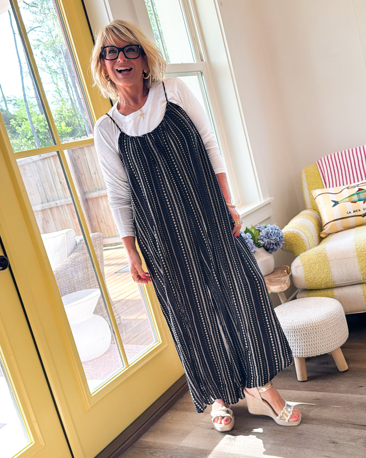 Midnight Breeze Mixed Stripe Cami Wide Leg Jumpsuit