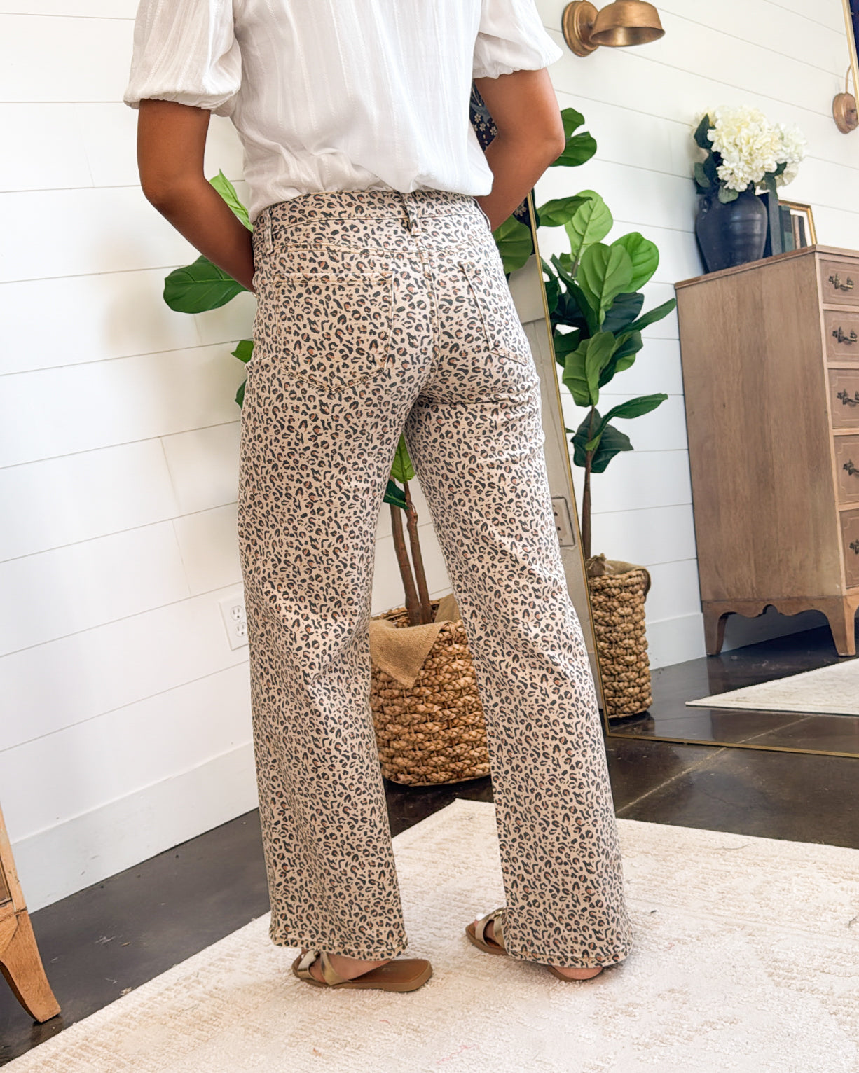 Lovervet By VERVET | Farrah Leopard Mid Rise Wide Leg Jeans