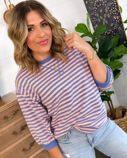 At Your Leisure Striped Top Stitch Knit Top