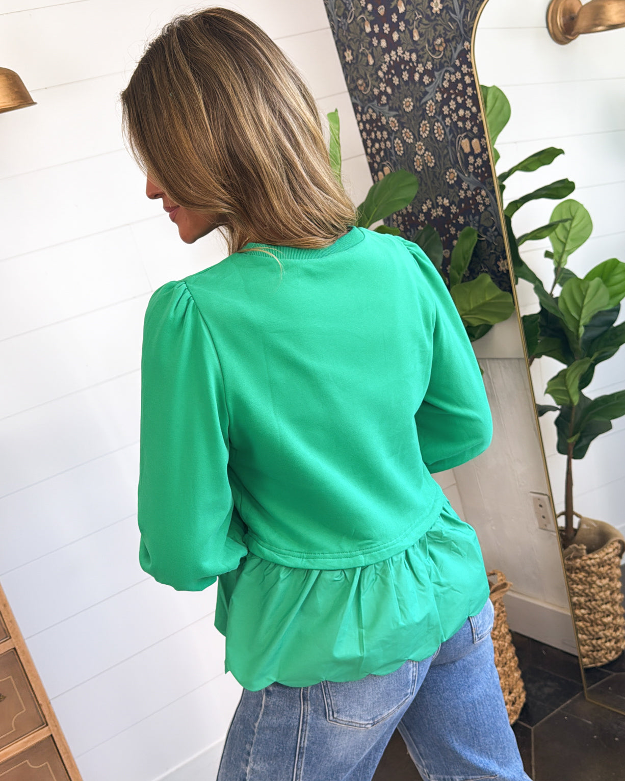 Charming Traveler Mixed Knit Scallop Peplum Top