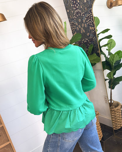 Charming Traveler Mixed Knit Scallop Peplum Top