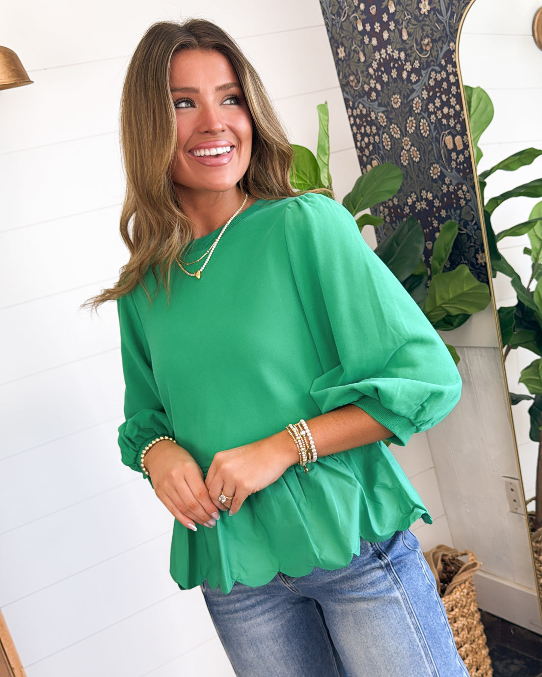 Charming Traveler Mixed Knit Scallop Peplum Top