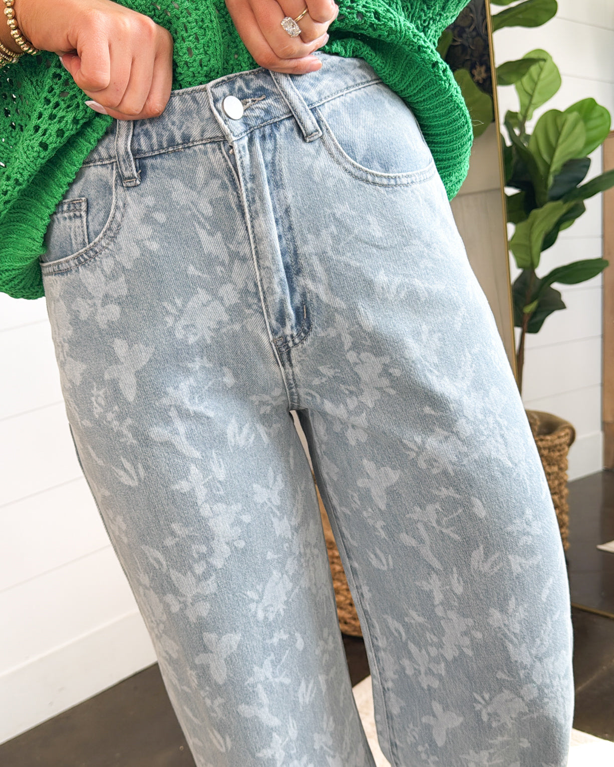 Zinnia High Rise Floral Wide Leg Jeans