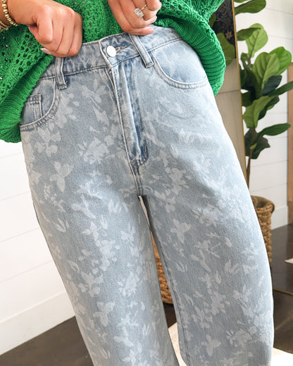 Zinnia High Rise Floral Wide Leg Jeans