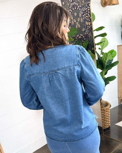 Vintage Bloom Floral Embroidered Denim Shirt