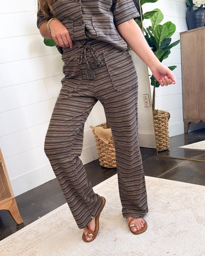 Tow The Line Striped Waffle Knit Top + Pants Set
