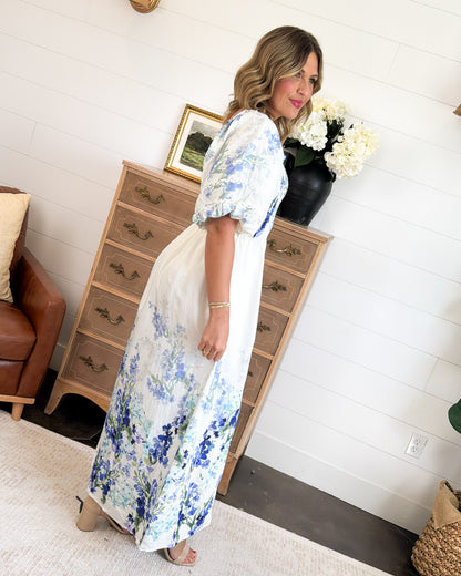 Watercolor Petals Floral Smocked Maxi Dress