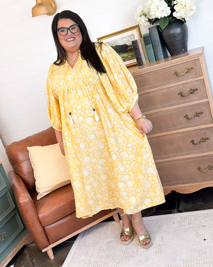 The Versailles Floral Tassel Tie Midi Dress