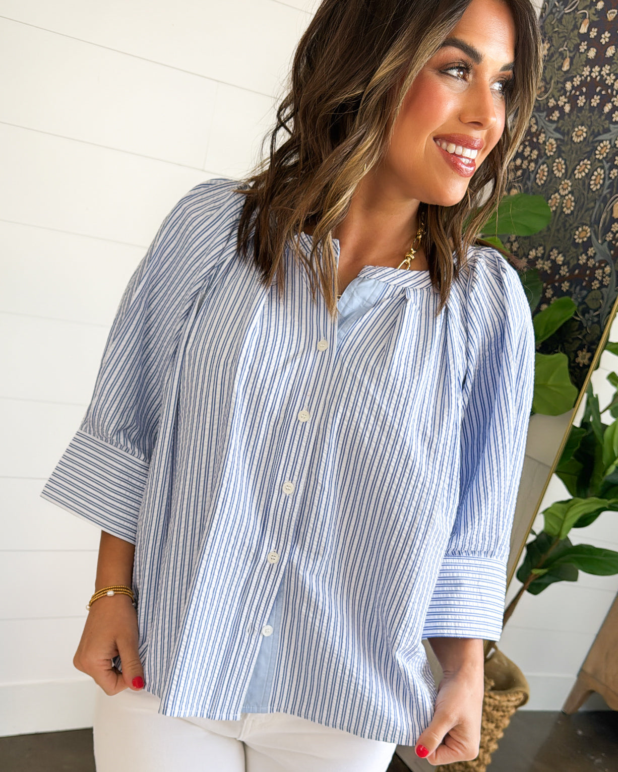 The Chaney Striped Wide Cuff Blouse