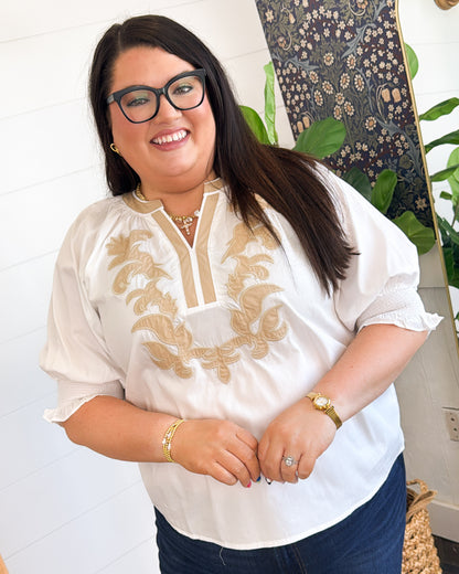 The Last Dance Embroidered Smocked Sleeve Blouse