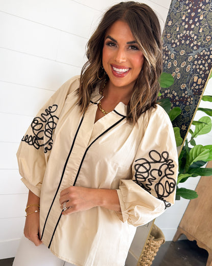 Loving Embrace Embroidered Balloon Sleeve Top