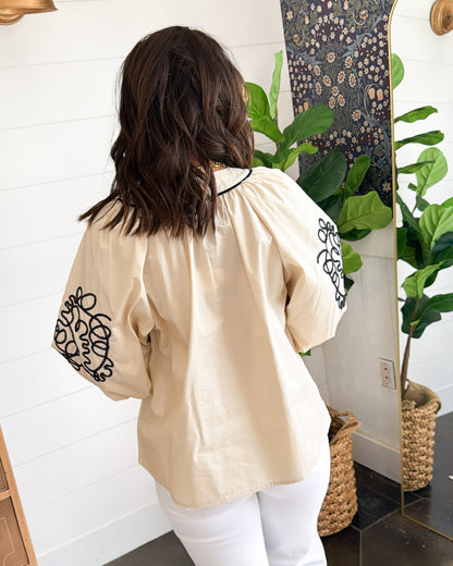 Loving Embrace Embroidered Balloon Sleeve Top