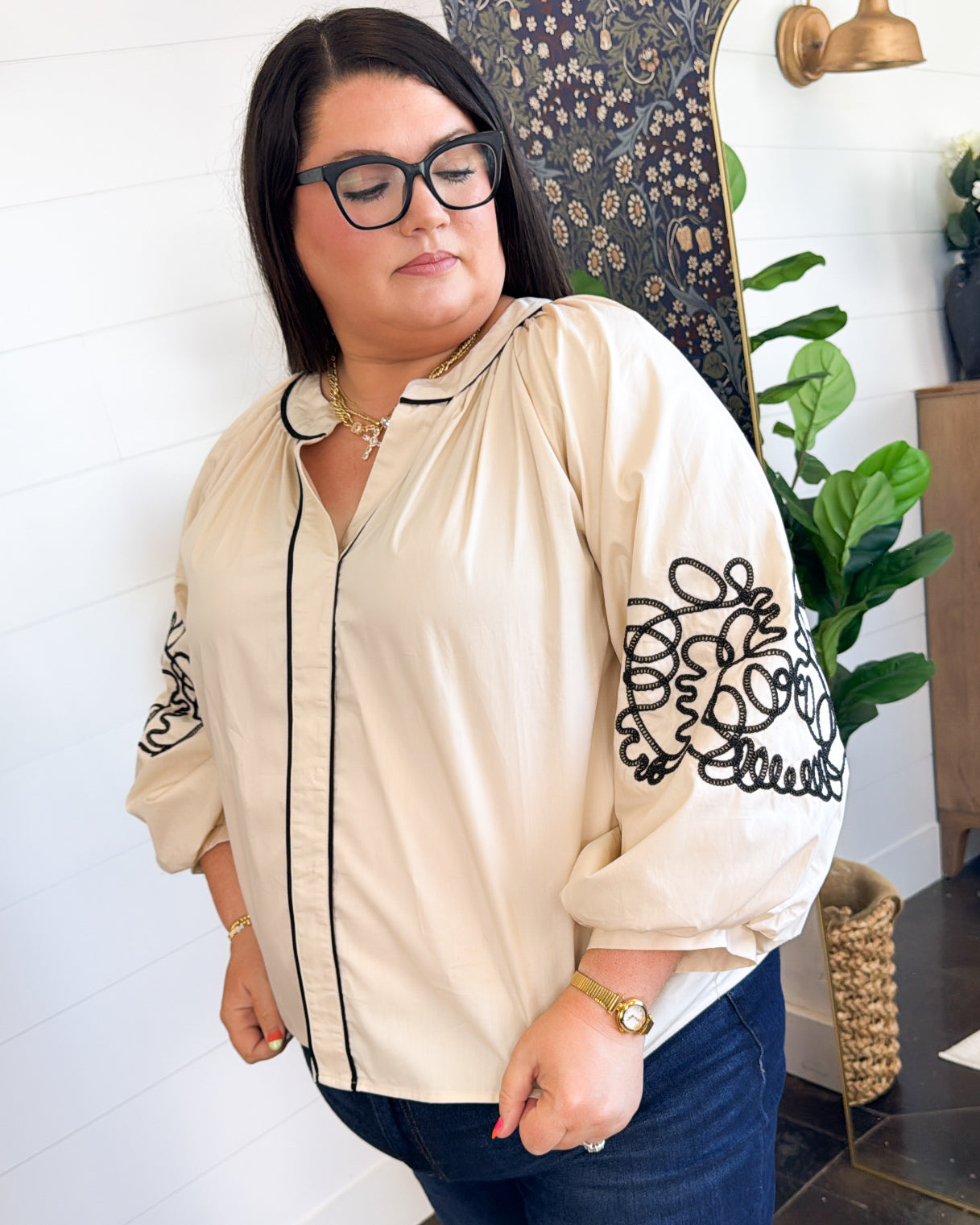 Loving Embrace Embroidered Balloon Sleeve Top
