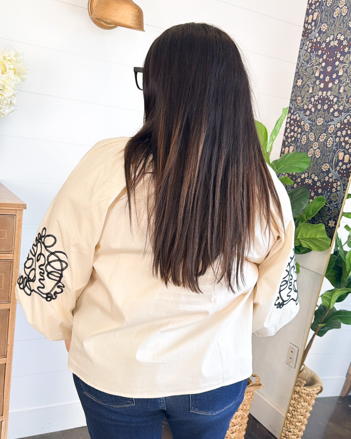 Loving Embrace Embroidered Balloon Sleeve Top