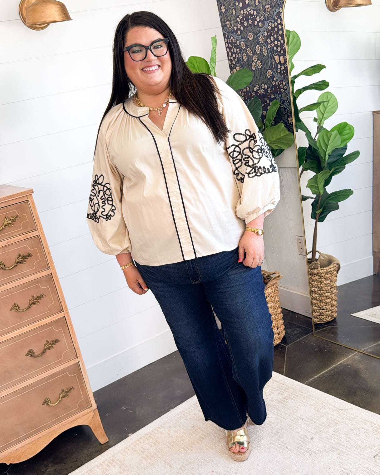 Loving Embrace Embroidered Balloon Sleeve Top