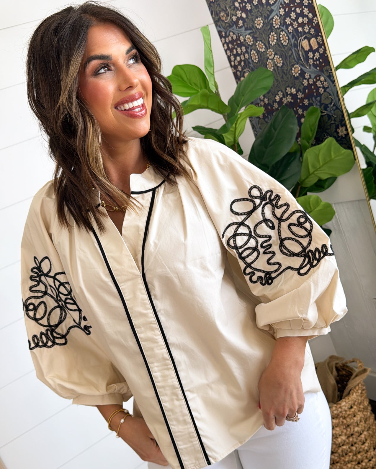 Loving Embrace Embroidered Balloon Sleeve Top