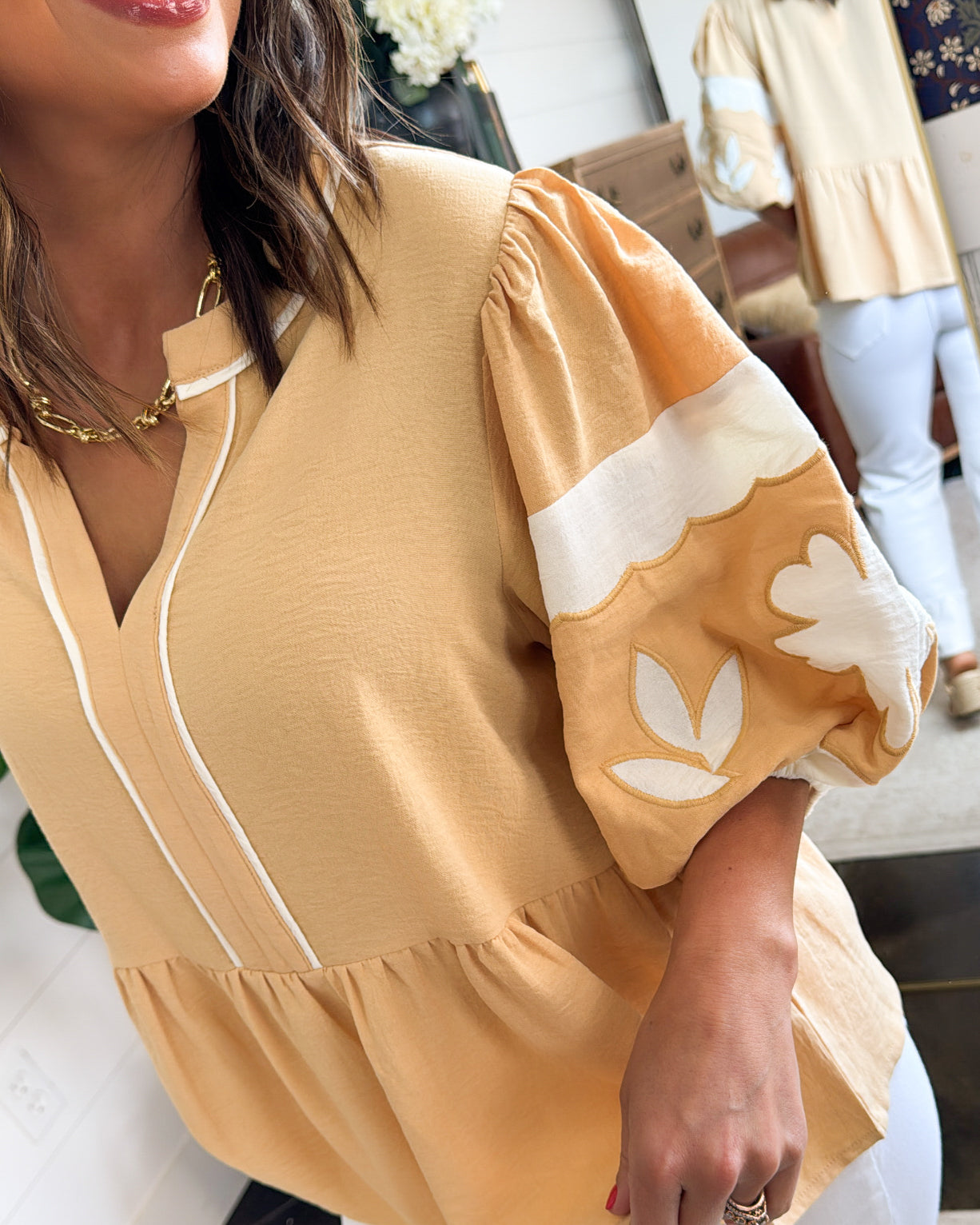 Pretty Impressive Embroidered Sleeve Blouse
