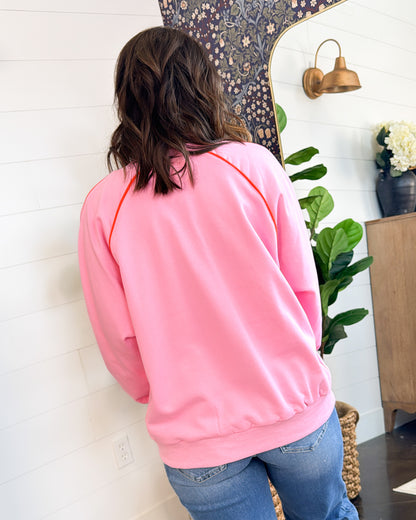 In The Pink Contrast Piping Raglan Pullover