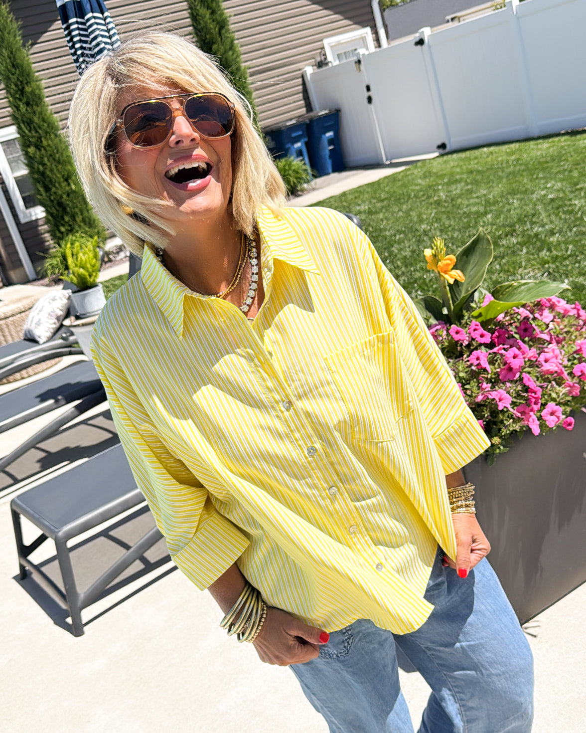 Closet Classic Striped Pocket Hi-Lo Shirt