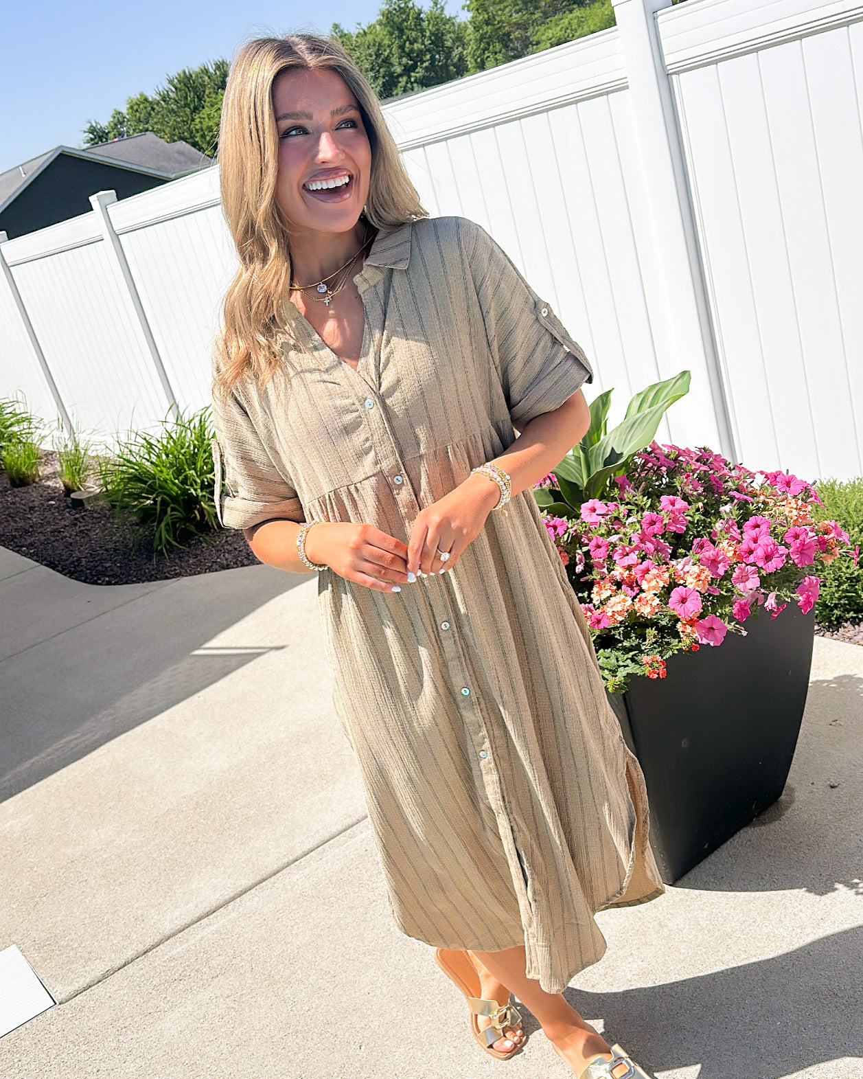 Coastal Town Striped Midi Shirt Dress