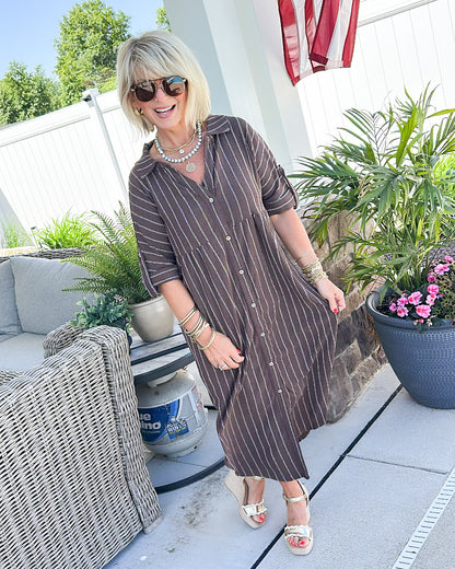 Coastal Town Striped Midi Shirt Dress