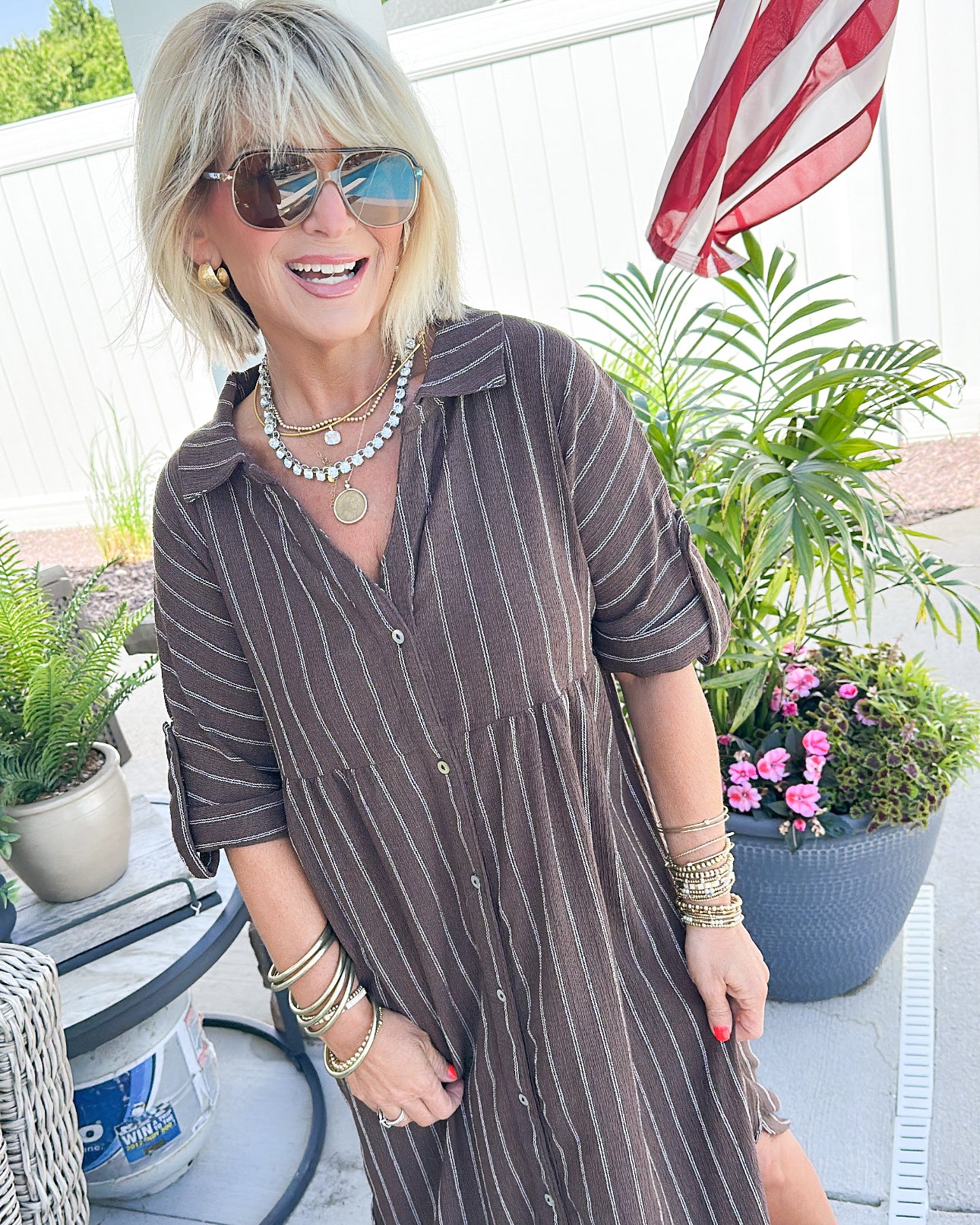 Coastal Town Striped Midi Shirt Dress