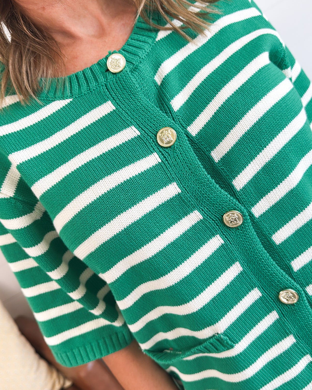 The Sanibel Striped Gold Button Sweater