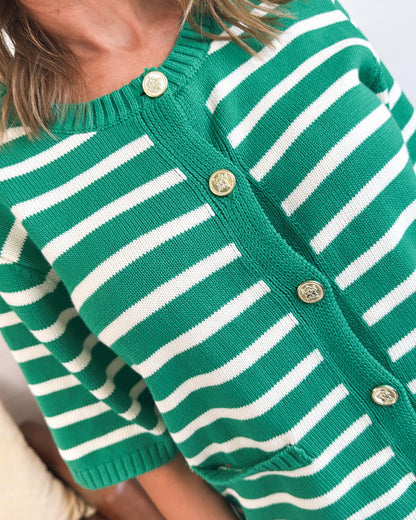 The Sanibel Striped Gold Button Sweater