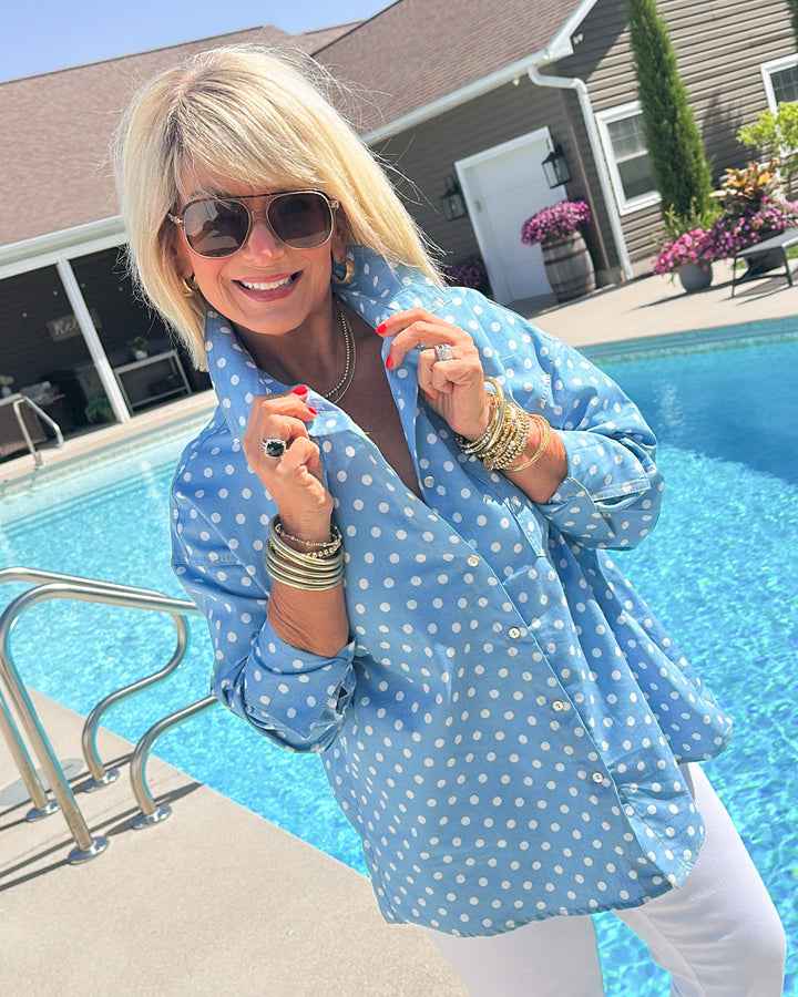 Burst My Bubble Polka Dot Denim Shirt