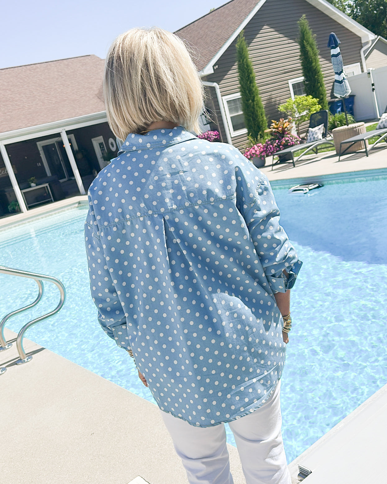 Burst My Bubble Polka Dot Denim Shirt