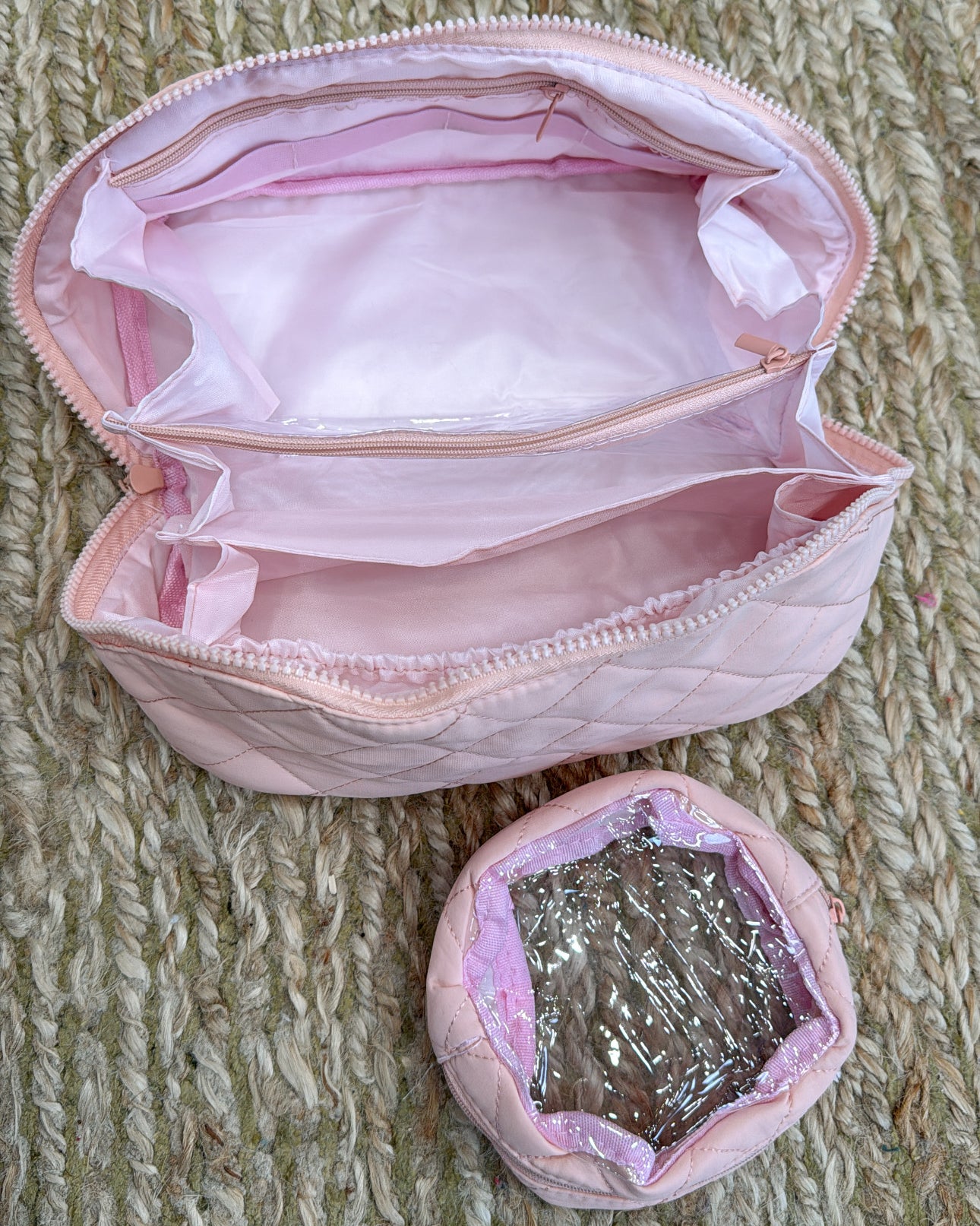 On The Go Quilted Travel Makeup Bag Set
