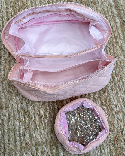 On The Go Quilted Travel Makeup Bag Set