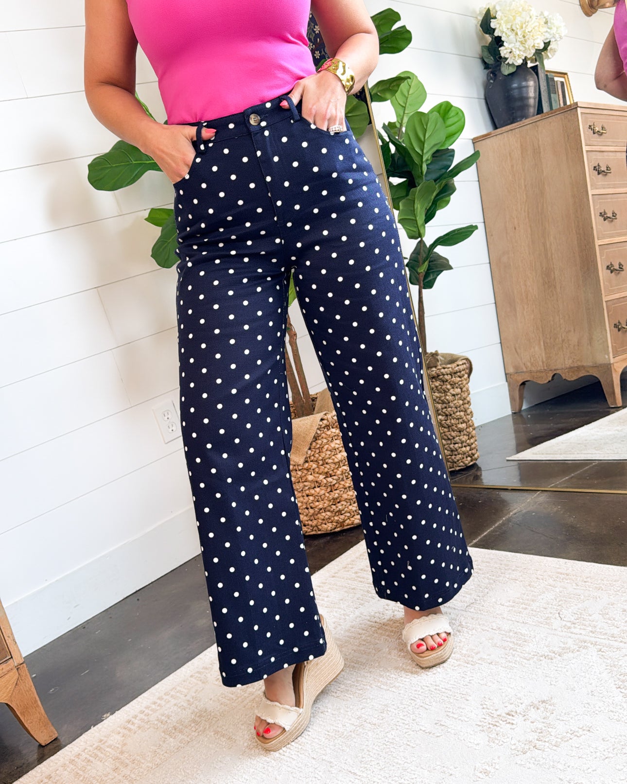 The Aubree Polka Dot Crop Wide Leg Twill Pants