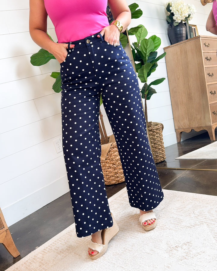 The Aubree Polka Dot Crop Wide Leg Twill Pants