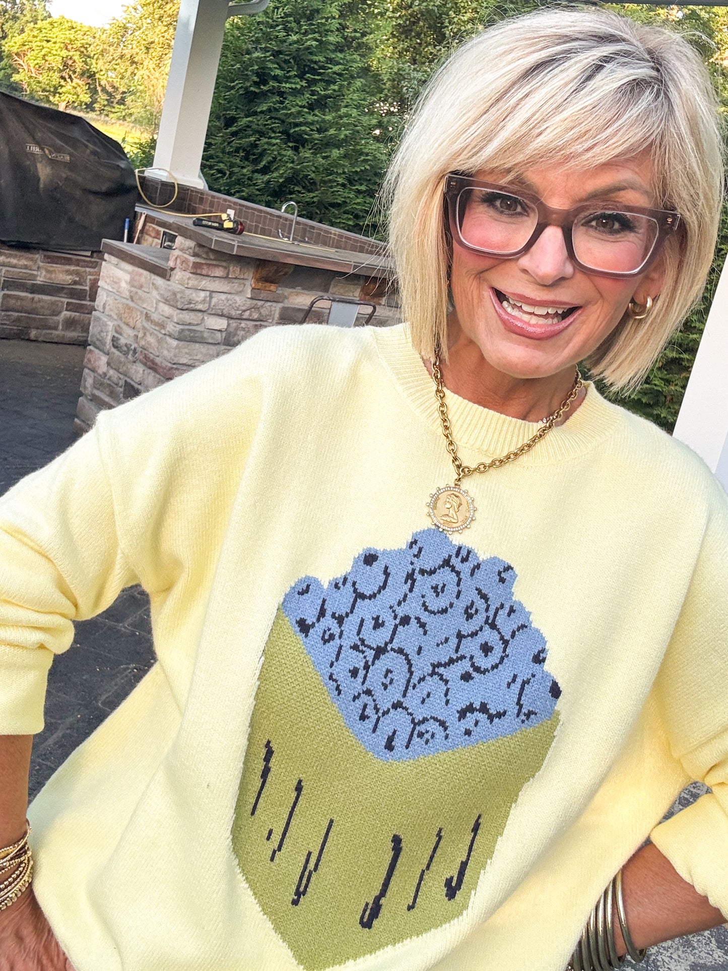 Sweet Pickings Blueberry Basket Knit Sweater