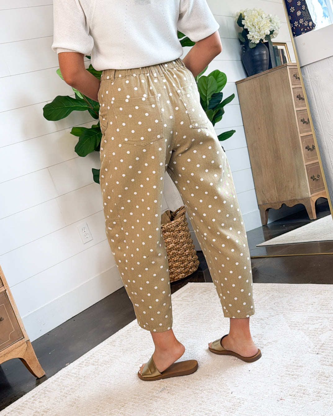 Vivienne High Rise Polka Dot Side Bow Twill Pants