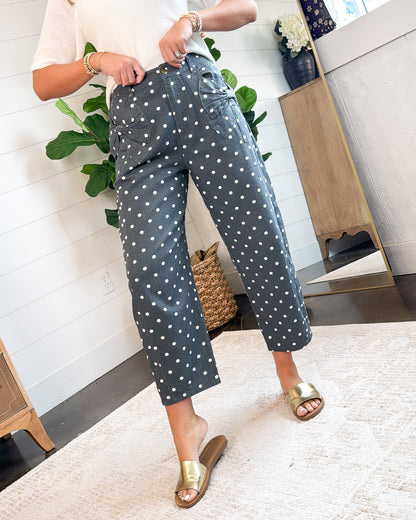 Vivienne High Rise Polka Dot Side Bow Twill Pants