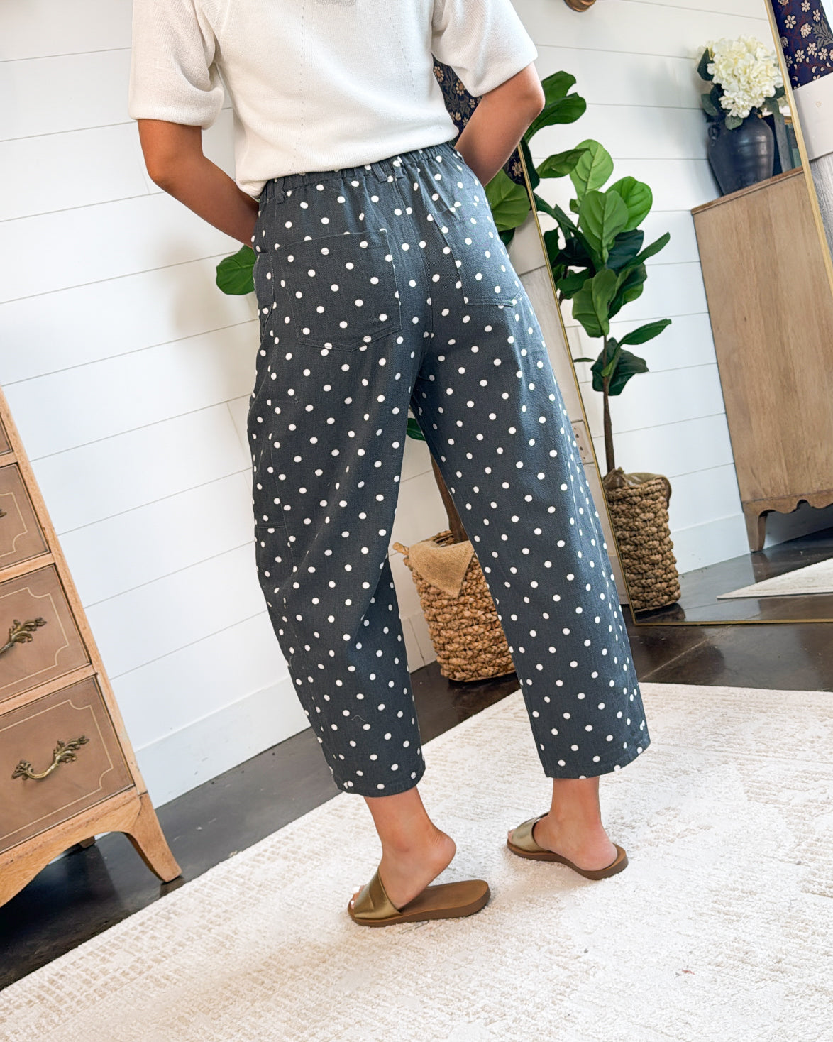 Vivienne High Rise Polka Dot Side Bow Twill Pants