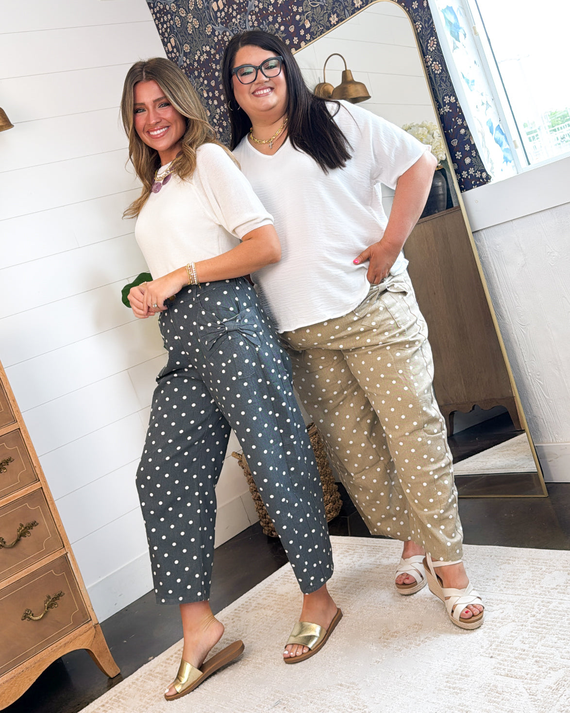 Vivienne High Rise Polka Dot Side Bow Twill Pants