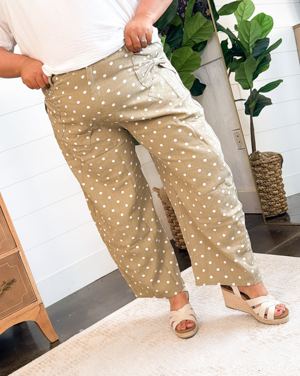 Vivienne High Rise Polka Dot Side Bow Twill Pants