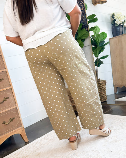 Vivienne High Rise Polka Dot Side Bow Twill Pants