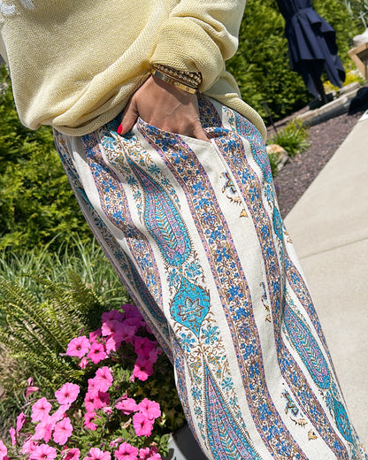 Primrose Linen Border Print Crop Wide Leg Pants
