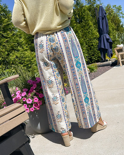 Primrose Linen Border Print Crop Wide Leg Pants