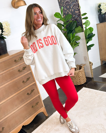 Jesus + God Is Good Reversible Graphic Sweatshirt