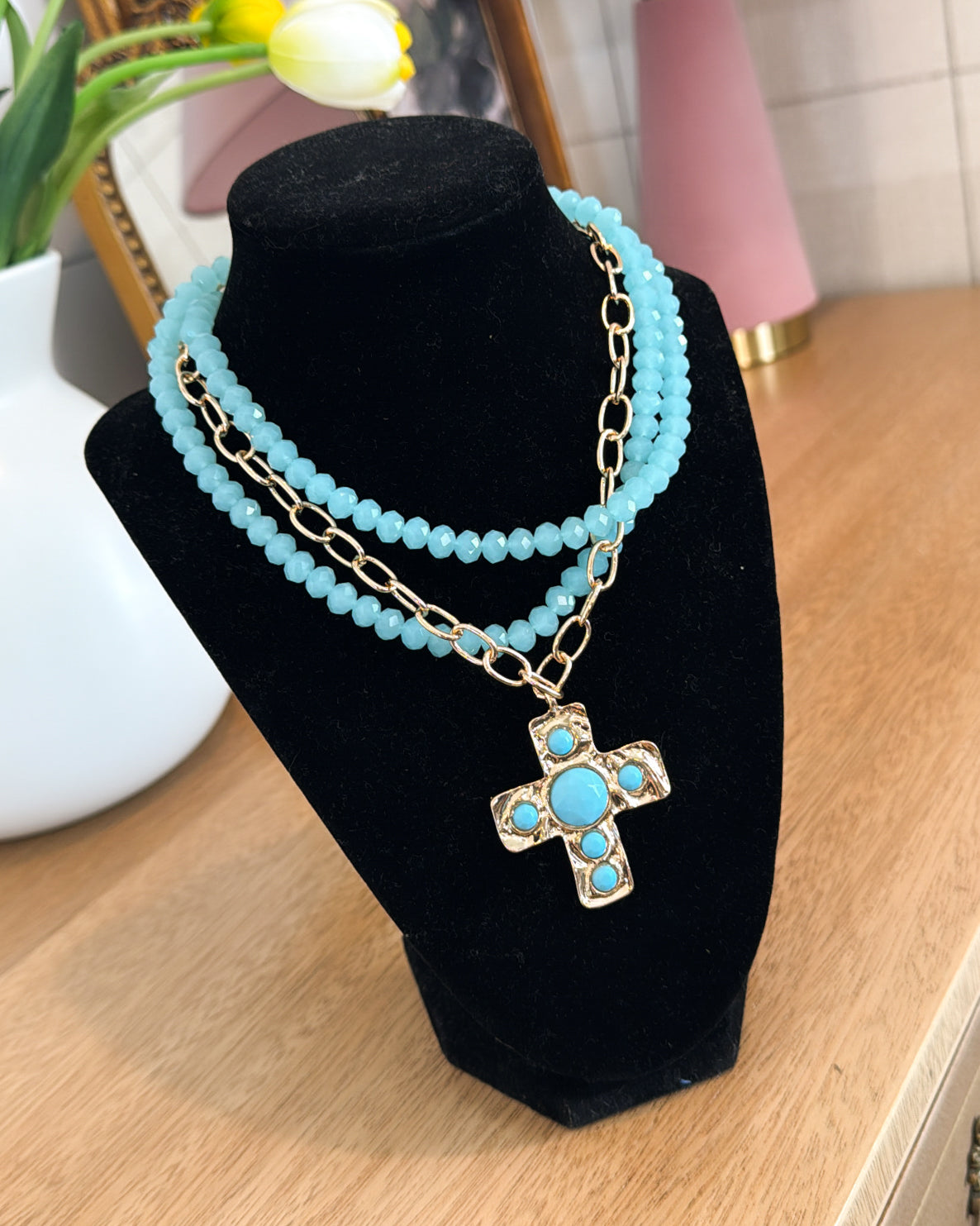 Daily Grace Beaded + Cross Pendant Layered Necklace
