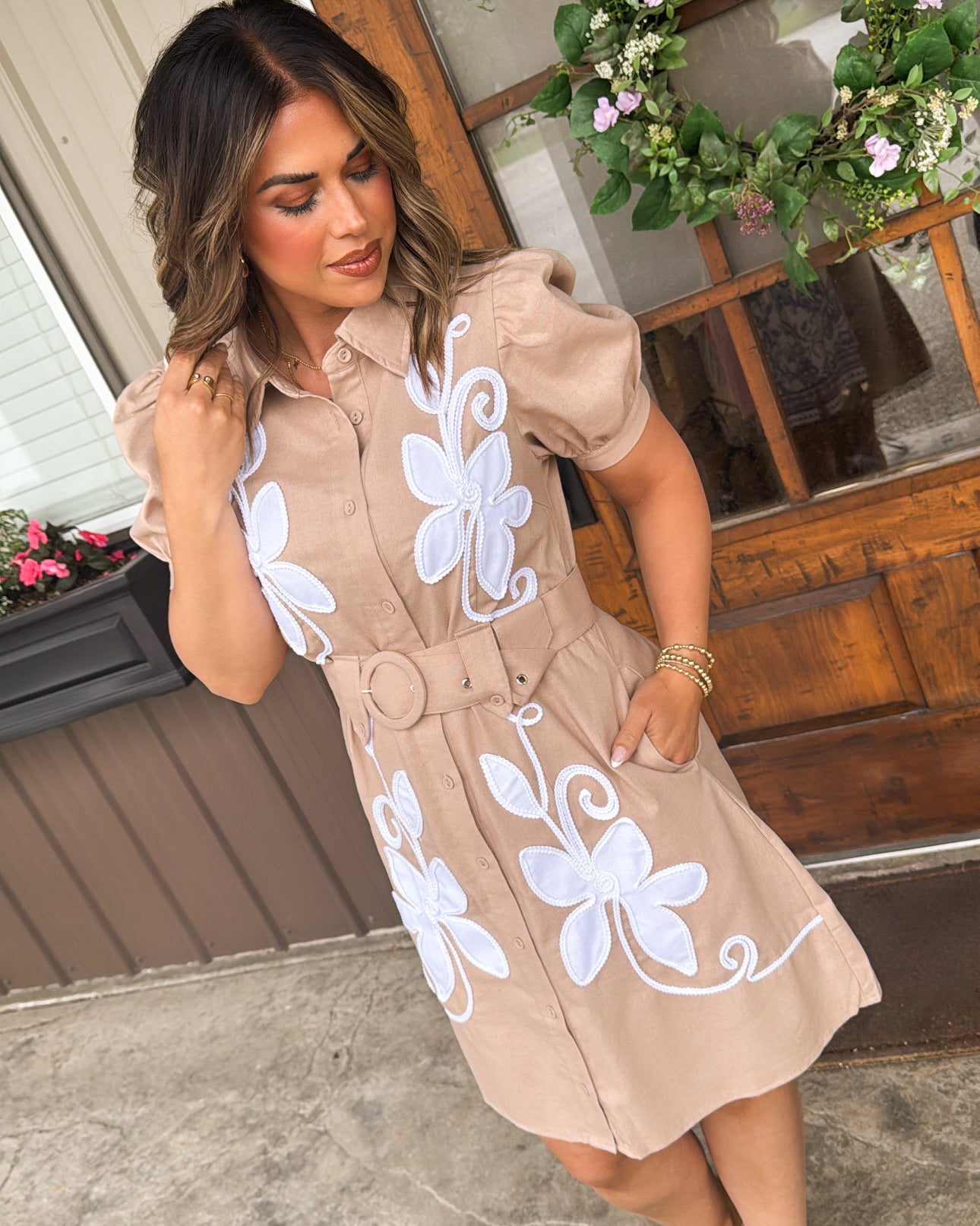 Class Act Floral Embroidered Linen Shirt Dress