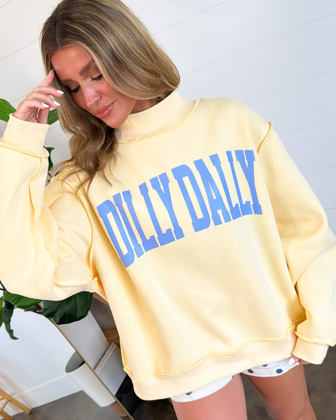 Dilly Dally Inside Out Mock Neck Graphic Sweatshirt